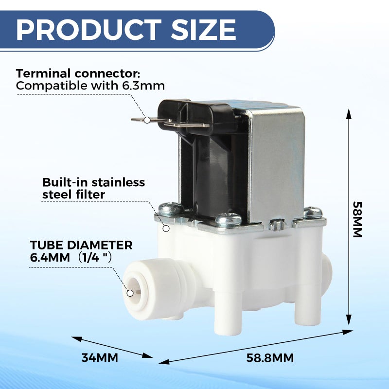Yetaha Water Solenoid Valve, Yetaha 24V DC 1/4" Hose Connection for RO Reverse Osmosis Pure System RO Controller Normally Closed Float Switch - Image 2